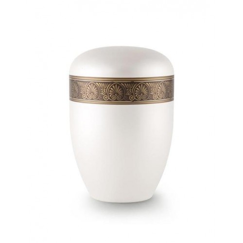 Biodegradable Urn (White with Bronze Fan Border)